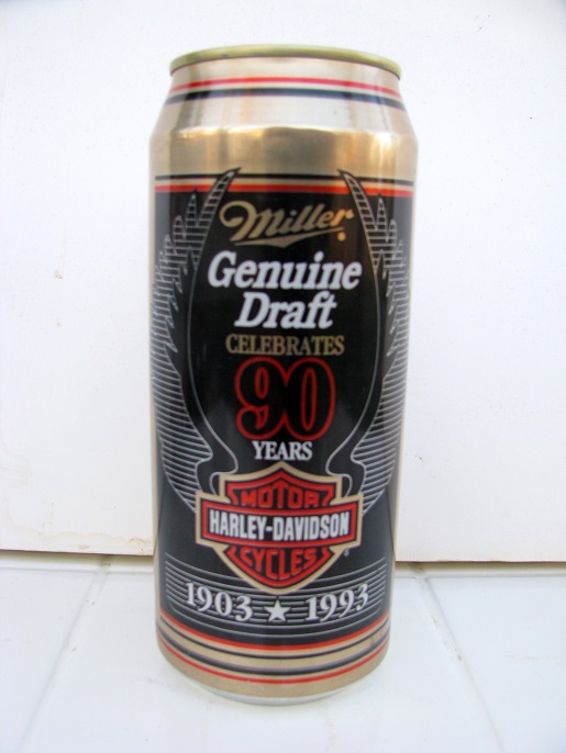 Miller Genuine Draft - 90 Yrs Harley-Davidson Motor Cycles -16oz - Click Image to Close