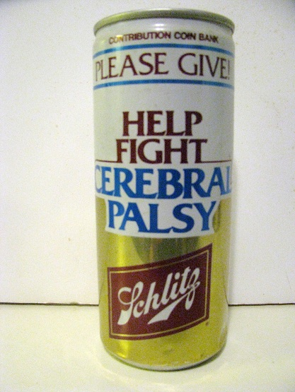 Schlitz - 'Help Fight Cerebral Palsy' - bank - 16oz - Click Image to Close