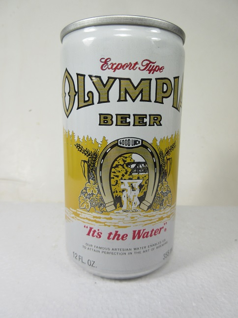 Olympia - 'It's the Water' - red letters - "Recyclabe Aluminum '